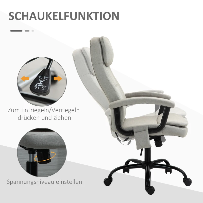 Vinsetto massagebureaustoel in hoogte verstelbare directiestoel gamestoel met massagefunctie ergonomische draaistoel massagestoel linnen look beige 63 x 70 x 112-121 cm