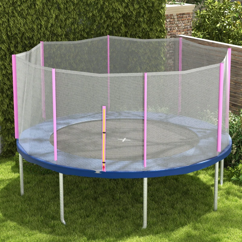 SPORTNOW Rete di Protezione per Trampolini a 8 Pali con Ingresso con Cerniera, in PE, Ø366x180 cm, Nero e Rosa