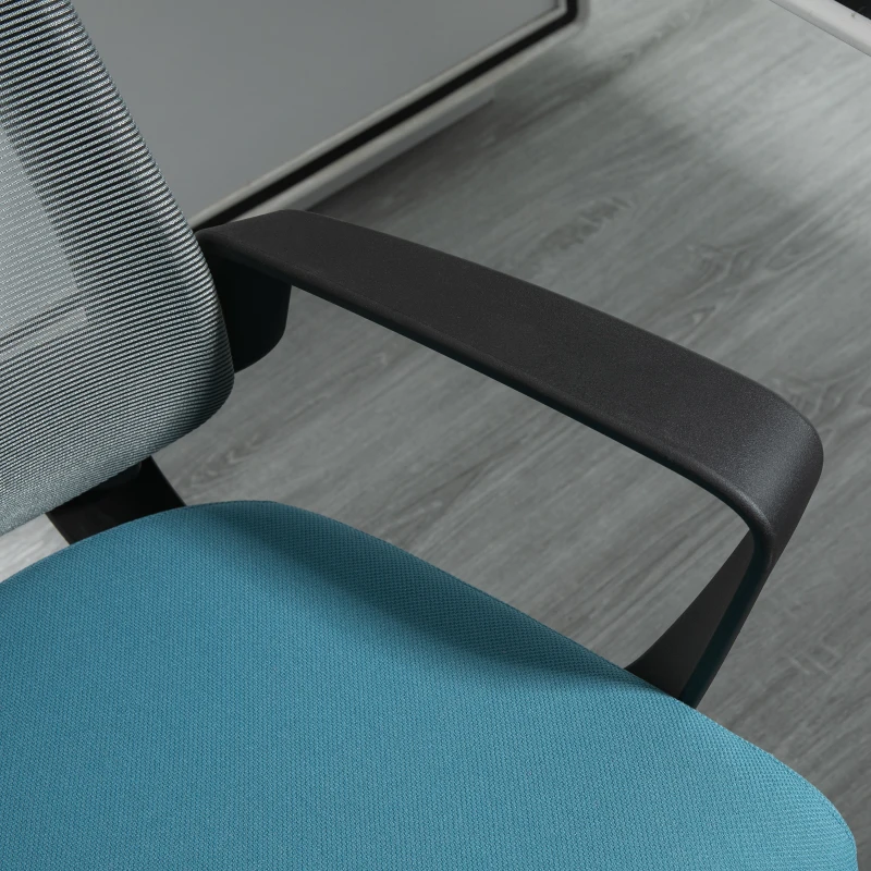 Vinsetto Silla de Oficina Ergonómica Silla Escritorio Giratoria con Altura Ajustable Soporte Lumbar Reposabrazos y Reposacabezas Regulable Malla Transpirable 63,5x63x116,5-125,5 cm Azul y Gris