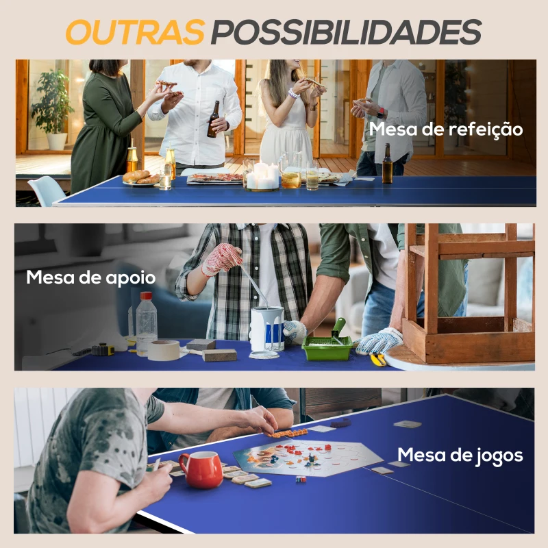 SPORTNOW Mesa de Ping-Pong Dobrável com Rede Apoio para os Pés Ajustáveis e Estrutura de Aço para Interior e Exterior 274x152,5x76 cm Azul