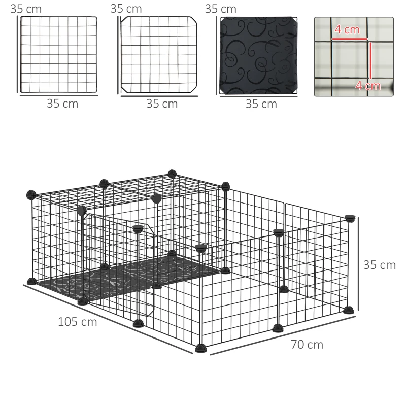 PawHut Enclos pour petits animaux parc pour lapins, cochons d'Inde et rongeurs modulable, noir