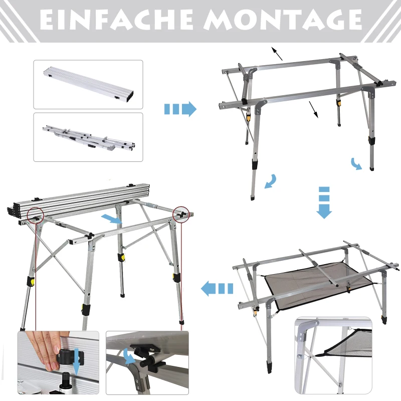 Outsunny picknick klaptafel, klaptafel, in hoogte verstelbare campingtafel, incl. Draagtas, aluminium, zilver, 120 x 70 x 58-73 cm, klaptafel, campingtafel, klaptafel, in hoogte verstelbaar draagtas aluminium | Aosom.de