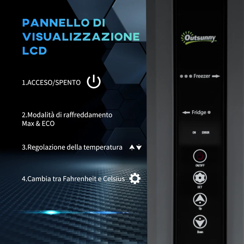 Outsunny Frigo Portatile Elettrico 35L da 12 Volt con Maniglia e Schermo LCD, 63.2x42x42.8 cm, Grigio