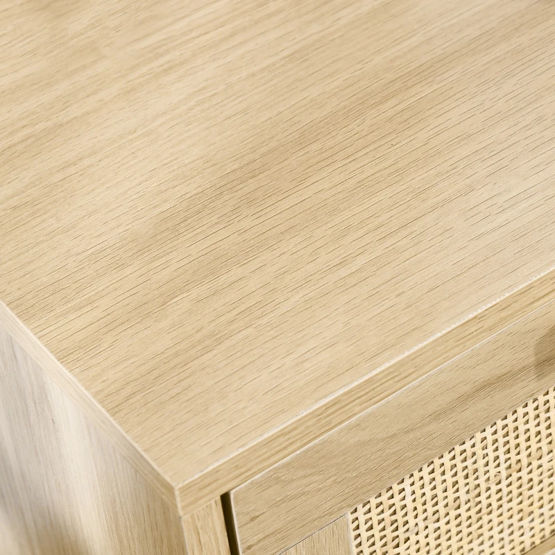 HOMCOM Mesita de Noche Estilo Cannage Mesilla de Noche con 2 Cajones y Patas de Madera para Salón Dormitorio 40x40x56cm Natural