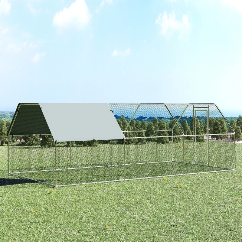 PawhutRecinto Gabbia per Galline in Metallo Galvanizzato Impermeabile, Pollaio con Porta e Copertura Oxford, 280x570x195cm