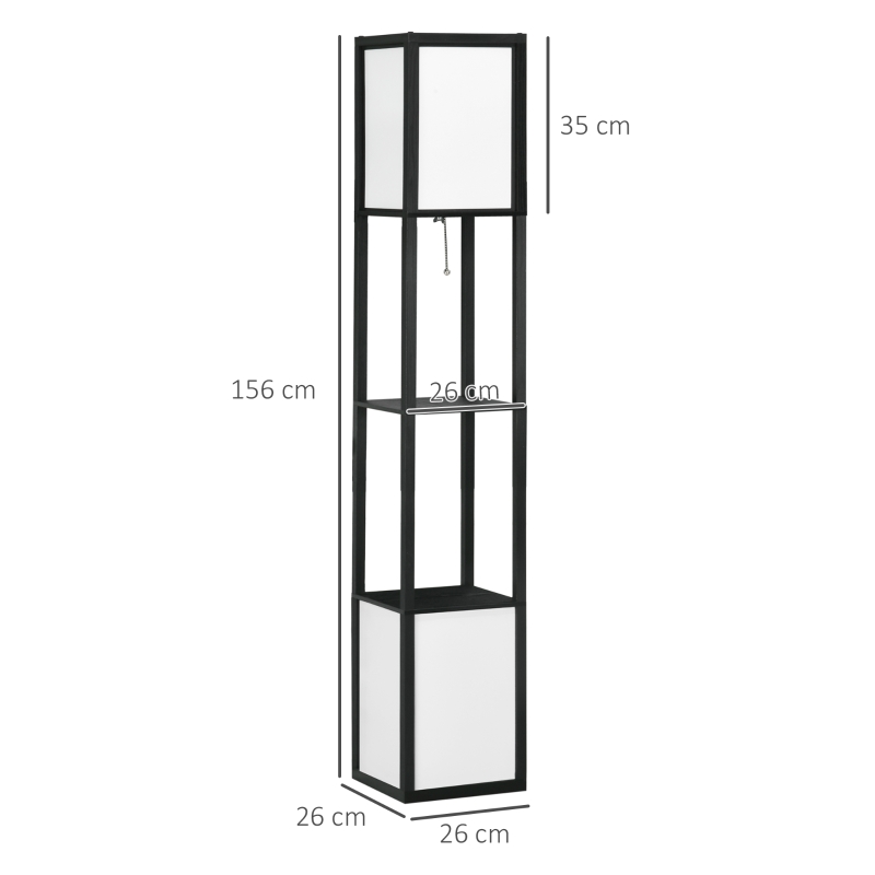 HOMCOM Lámpara de Pie de Madera con Estante para Bombilla E27 Potencia Máx. 40W Lámpara Moderna 26x26x156 cm Negro y Blanco