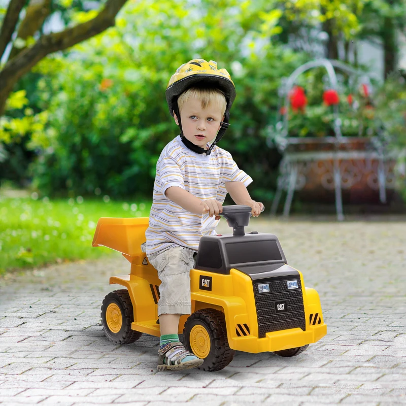 HOMCOM Elektrische kiepwagen voor kinderen, kantelbare laadruimte, max. 3 km/h, koplamp, claxon, geel, 74,5 x 36 x 43,5 cm