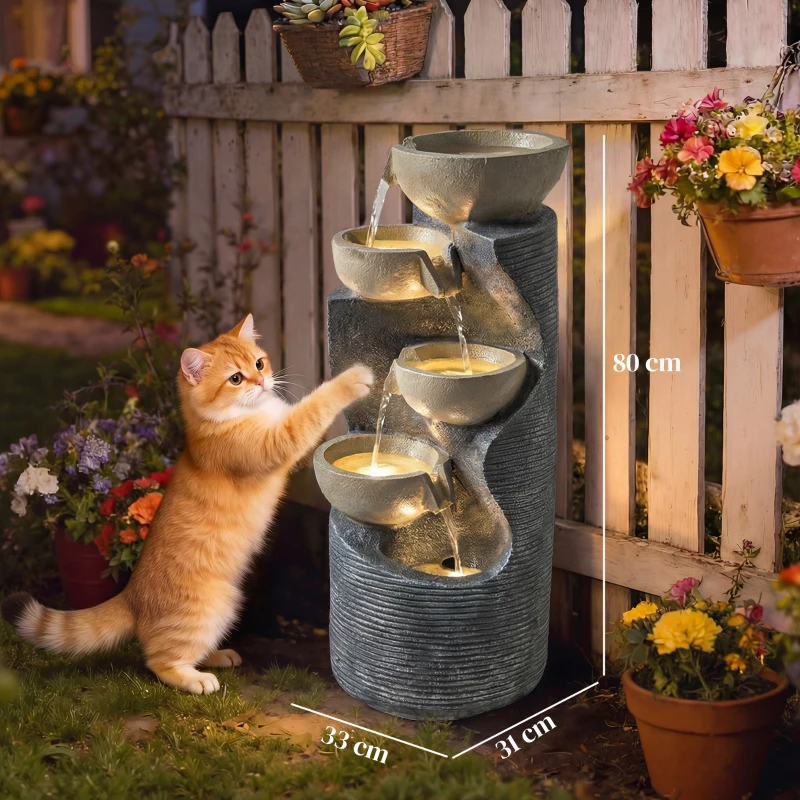 Outsunny Garden Water Feature, Outdoor Water Fountain with LED Lights and Pump, 5 Tier Cascading Waterfall Fountain for Indoor