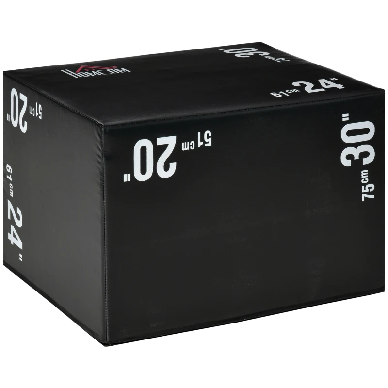 HOMCOM Caixa Pliometria com Fecho de Correr Caixa de Salto com 3 Diferentes Alturas Carga Máxima 120 kg 75x51x61 cm Preto