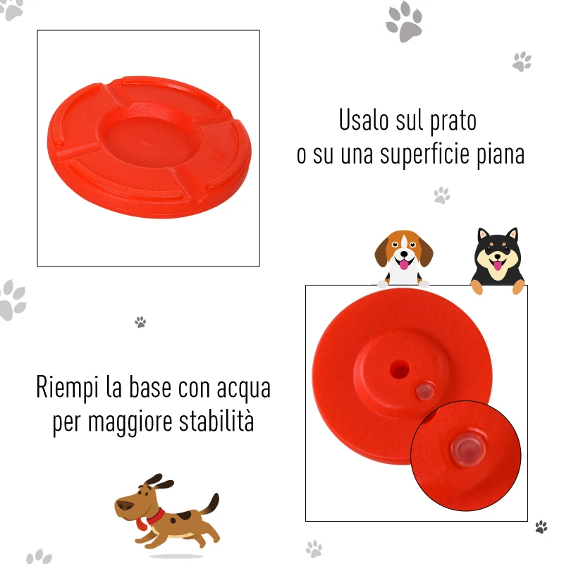 PawHut Set Agility Dog 3 Esercizi: Slalom, Ostacoli, Anello, per Addestramento Cani, Portatile, 2.5 kg, Giallo e Rosso