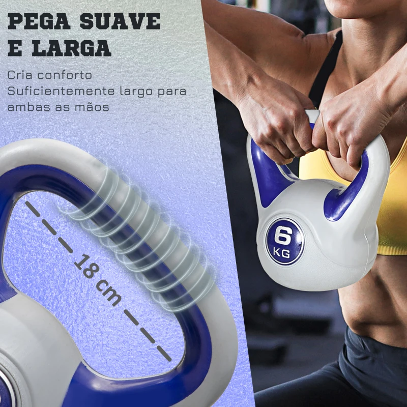 SPORTNOW Kettlebell 6 kg Peso Russo com Revestimento de PU e Enchimento de Areia para Treino 20x13x22 cm Roxo e Cinza