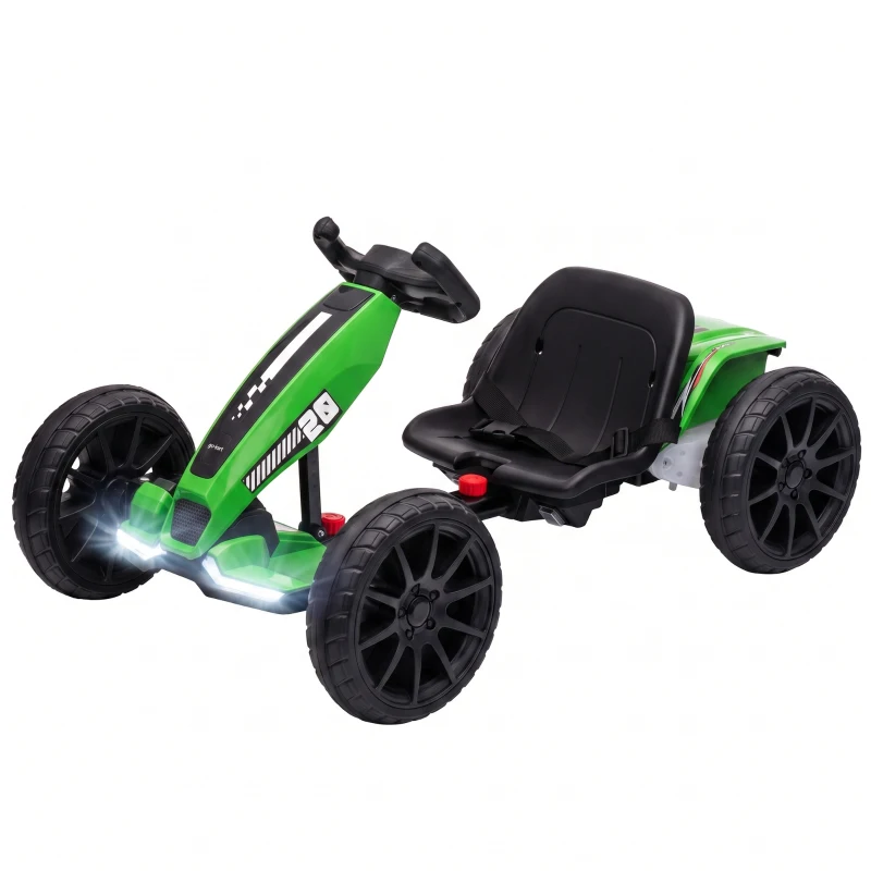 AIYAPLAY Elektrische skelter voor kinderen 12V met 2 motoren, 4-voudig verstelbare zitting, soft-start, EVA-wielen en led-koplampen