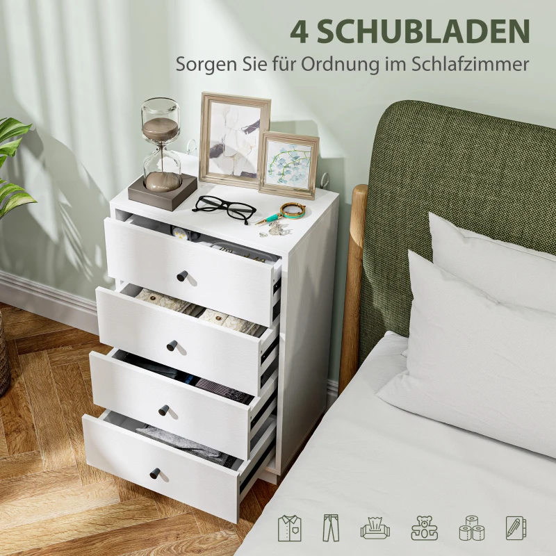 HOMCOM Dressoir Sideboard met 4 Laden, Houten Opbergkast in Moderne Stijl, 47 x 29 x 75 cm Wit