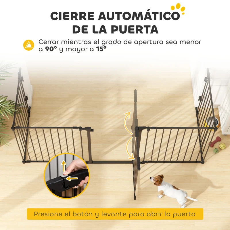 PawHut Barrera de Seguridad para Mascotas de 5 Paneles Plegable 300 cm con Cierre Inteligente para Escalera Pasillo Negro