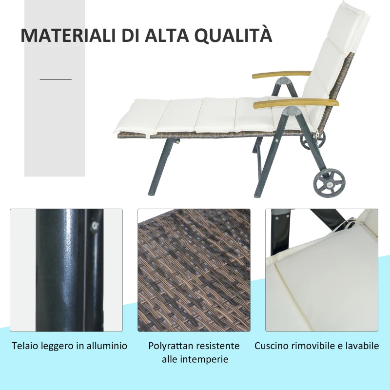 Outsunny Sdraio da Giardino Schienale Reclinabile 4 Livelli, Polyrattan e Alluminio, Chaise Longue da Esterno e Interno