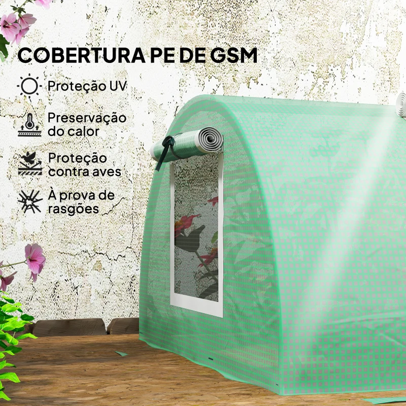 Outsunny Estufa Pequena para Cultivo de Plantas com 5 Janelas Estrutura em Aço e Cobertura de PE Anti-UV 300x80x45 cm Verde