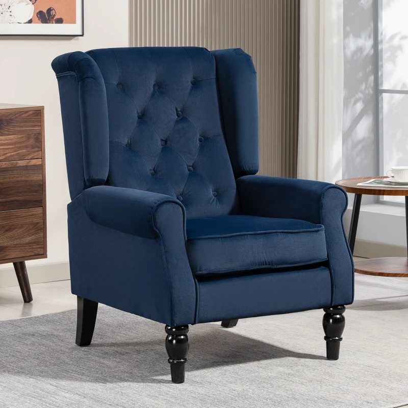 HOMCOM Wingback Accent Chair, Retro Upholstered Button Tufted Occasional Chair for Living Room and Bedroom, Dark Blue