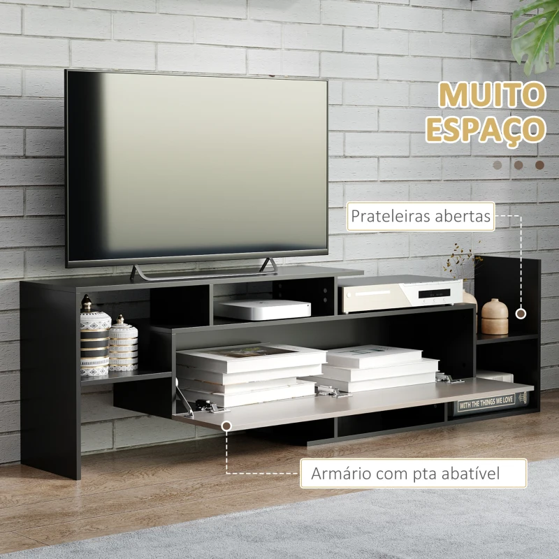 HOMCOM Móvel de TV Moderno Móvel para Televisores 153,6x25x42cm e Prateleira de Parede 150x14,5x16,3 cm Preto
