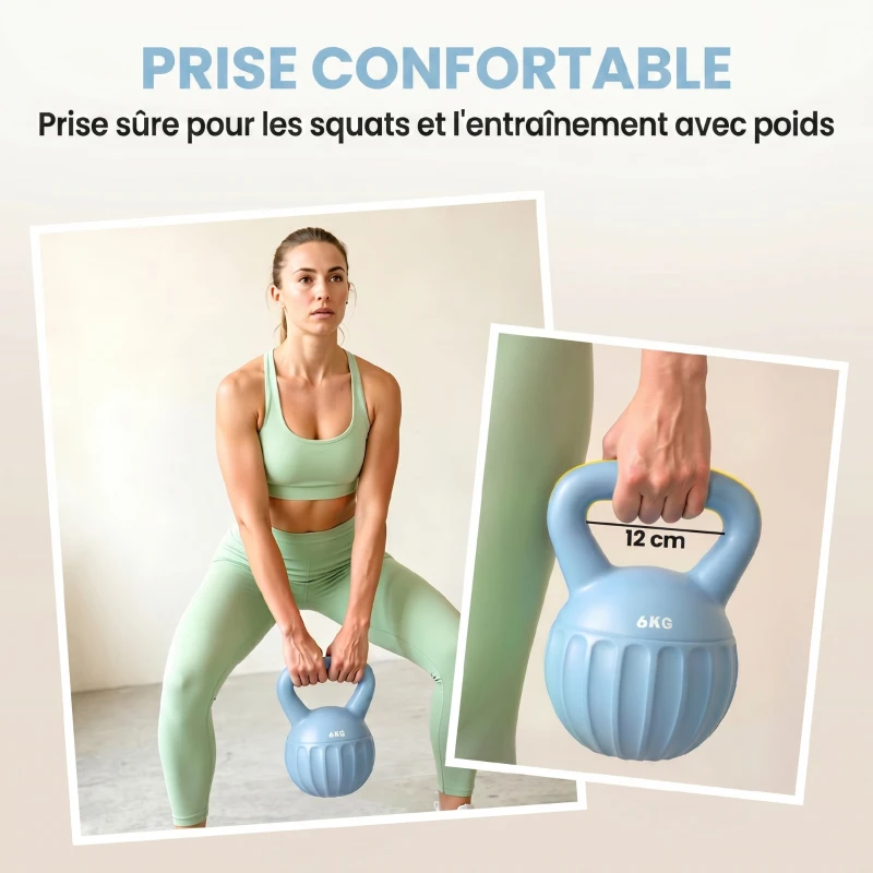 SPORTNOW Kettlebell 6 kg, Haltère avec Poignée Antidérapante, Haltère à Boule, Musculation, Entraînement, pour Gym, Bleu