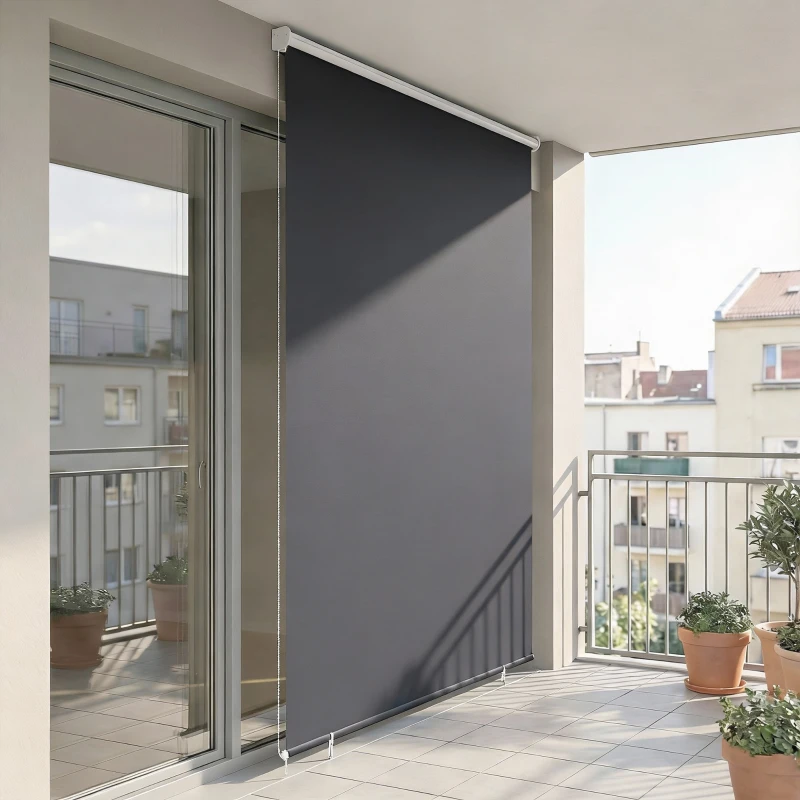 Outsunny Außenrollo 160 x 240 cm Ausziehbar Balkonrollo mit Perlenzug UPF30+ Senkrechtmarkise Dunkelgrau