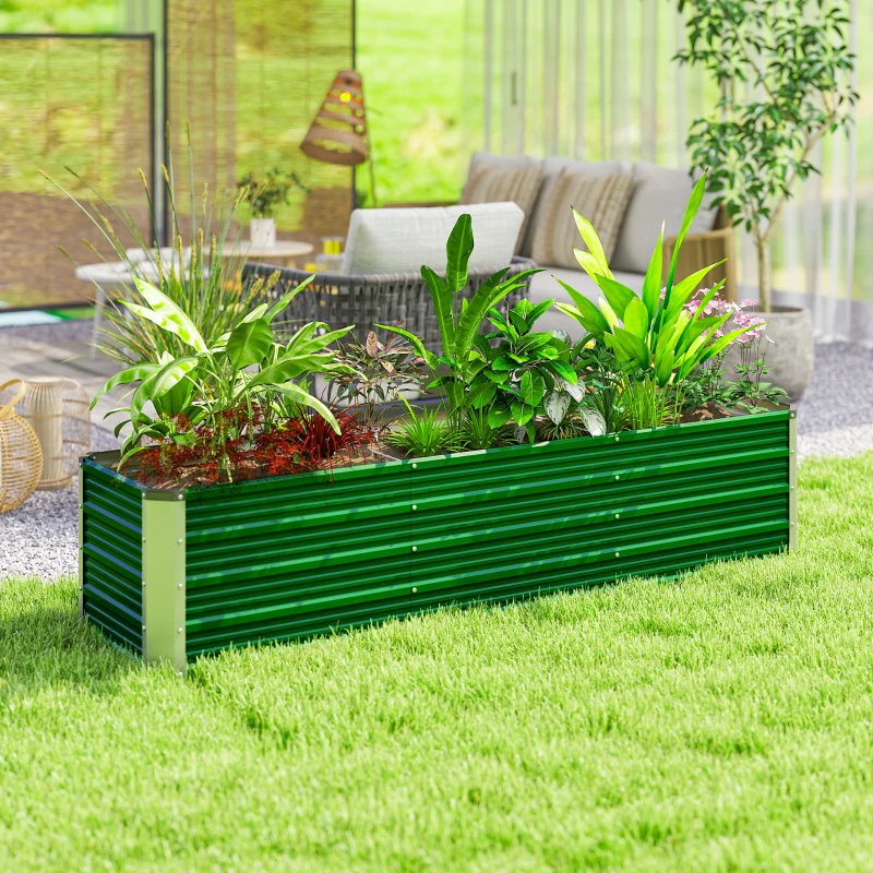 Outsunny Stalen verhoogde plantenbak met 3 aparte plantgebieden, open bodem, eenvoudige montage, 183 x 47 x 40 cm, groen