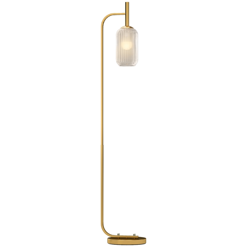 HOMCOM Lampadaire sur pied salon lampe sur pied avec abat-jour en verre texturé interrupteur à pied 29 x 25 x 152 cm métal or