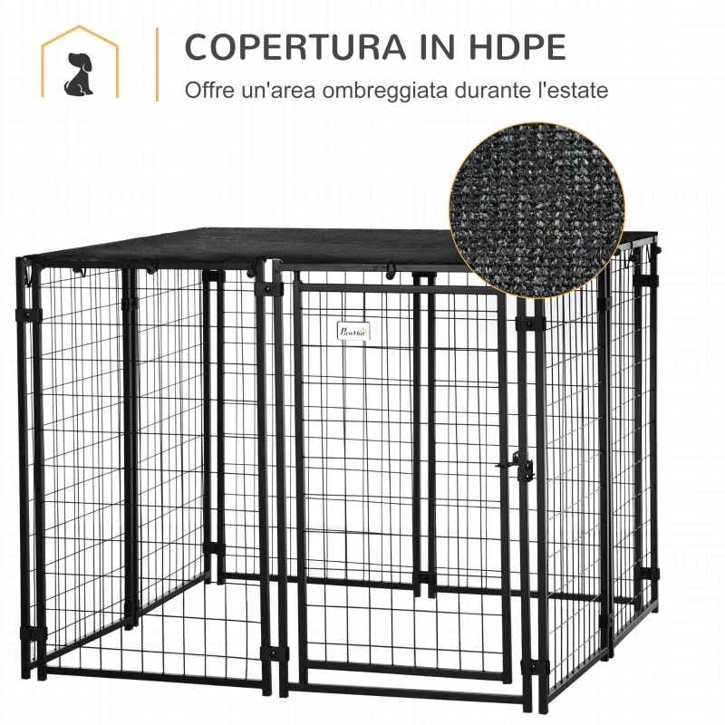 PawHut Recinto per Cani Pieghevole con Copertura, 8 Pannelli con Porta Bloccabile, 141x141x113cm, Nero