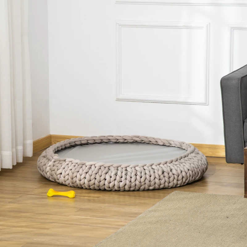PawHut Cuccia per Cani e Gatti Rotonda, Rialzata e Lavabile in Cotone PP, Cuscino Imbottito, Φ93x15cm, Grigia