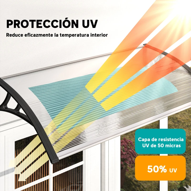 Outsunny Marquesina para Puertas y Ventanas 110x60 cm con Paneles de Policarbonato Regleta de Aluminio Transparente