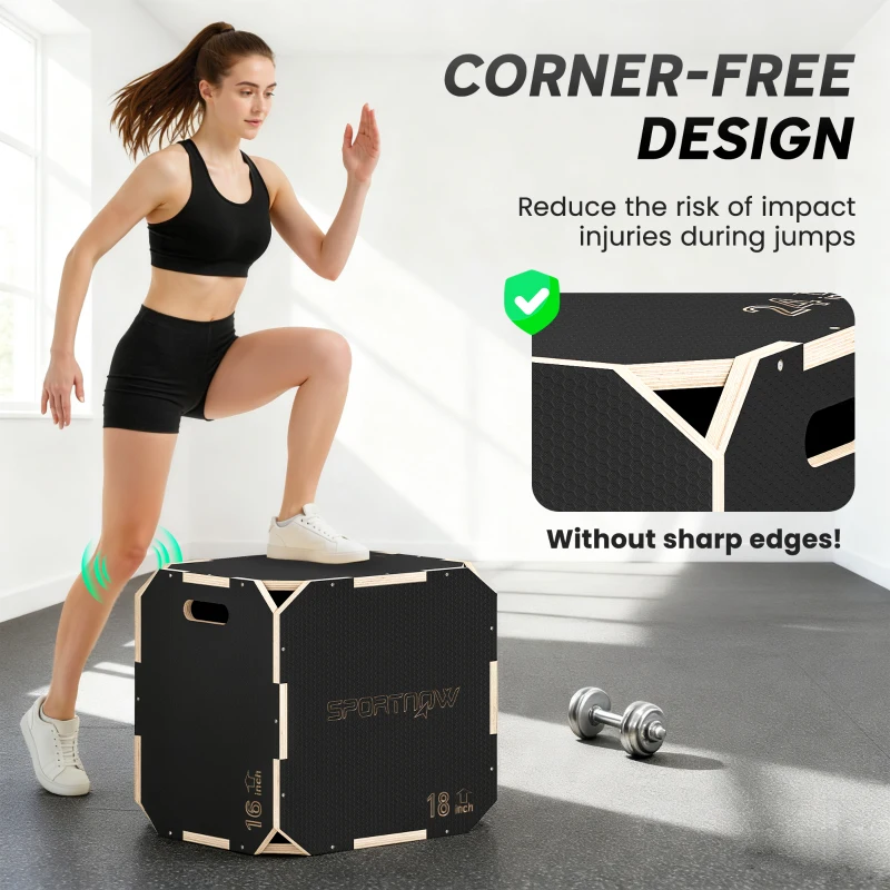 SPORTNOW Non-Slip Plyo Box, Corner-free Wooden Jump Box, 20"x18.9 x16.1"