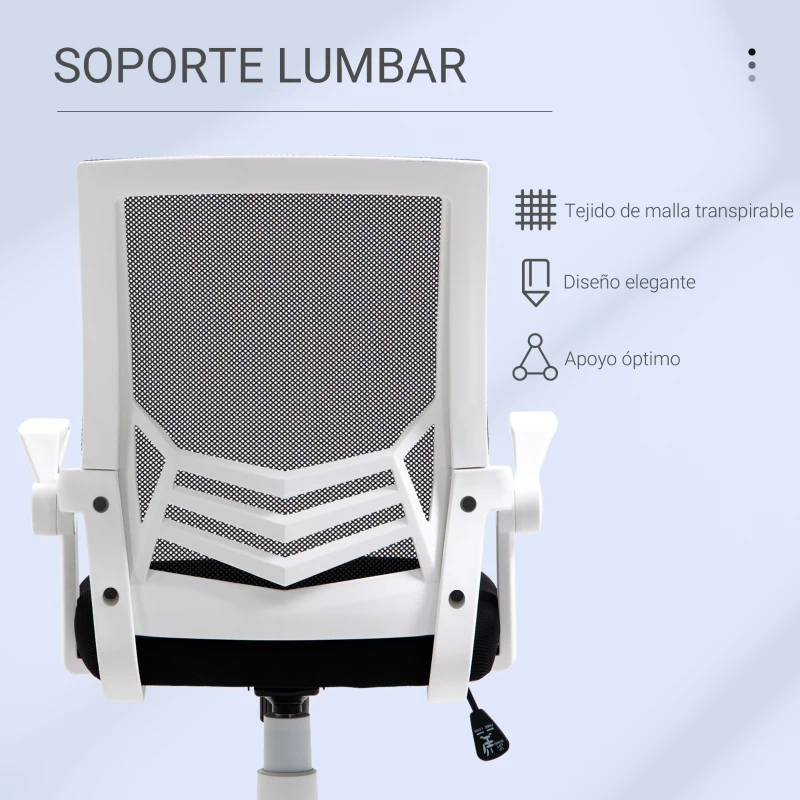 Vinsetto Silla de Oficina Ergonómica Silla de Malla con Altura Ajustable Reposabrazos Abatible Soporte Lumbar Transpirable para Adolescentes Adultos 62,5x55x94-104 cm Negro