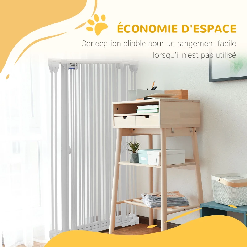 PawHut Barrière pour chien en acier à 3 panneaux pliante double verrouillage et porte intégrée pour porte et escalier blanc