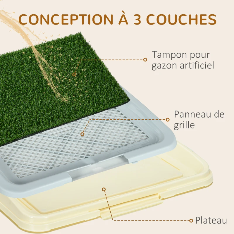 PawHut Toilette pour chien litière avec tapis en gazon artificiel plateau et panneau grillagé 63 x 48,5 cm