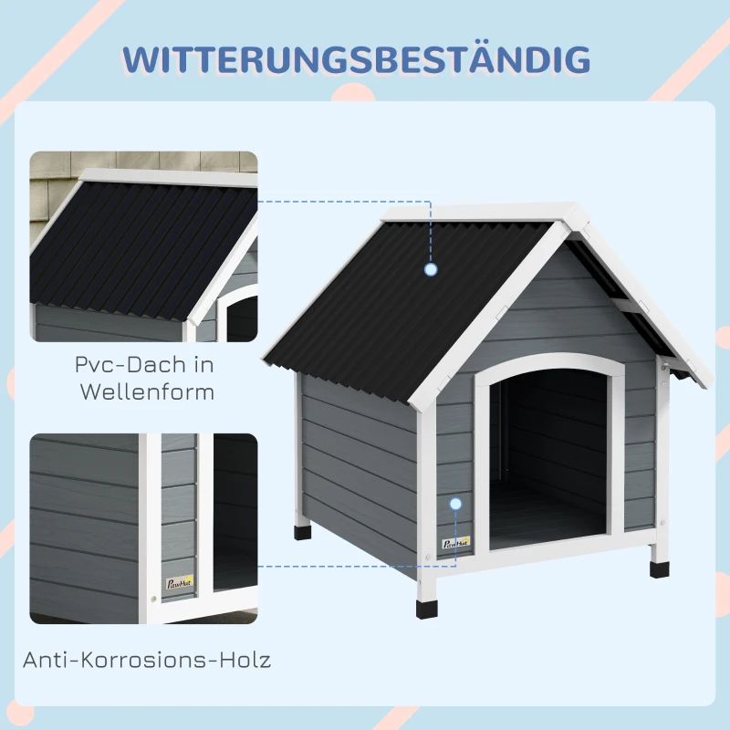PawHut Hondenhut, weerbestendig, uitneembare bodem, Sparrenhout, 75x88x82 cm, Grijs/Zwart
