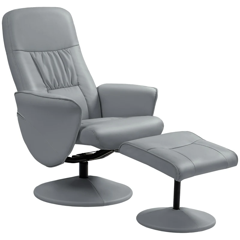 HOMCOM 2-delige Fauteuil Set met Poef, Relaxfauteuil met Poef, Hoogteverstelbaar, Kanteelbare Rugleuning, Lichtgrijs(m-11)