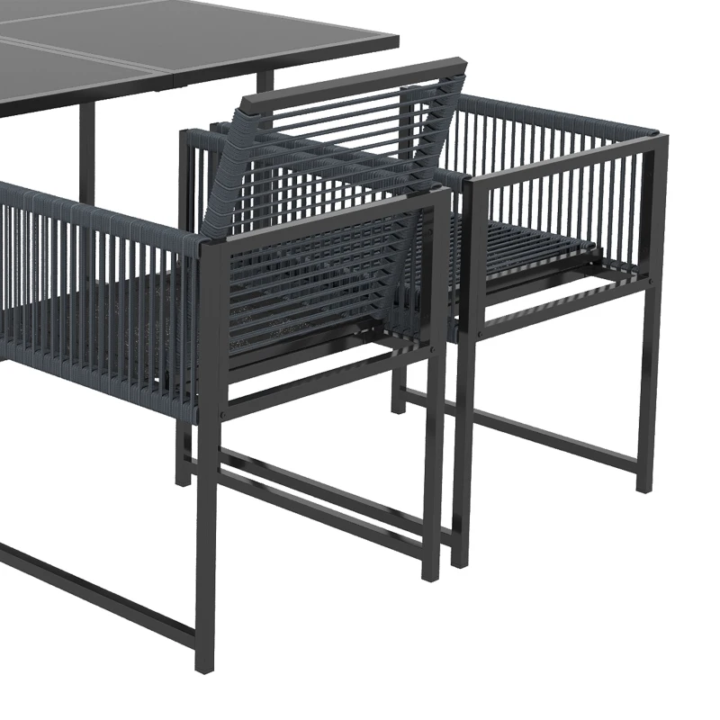 Outsunny 5 Pieces Garden Dining Set, Outdoor Patio Cube Set, 4 Seater Outdoor Table and Chairs with Foldable Backrest, Dark Grey