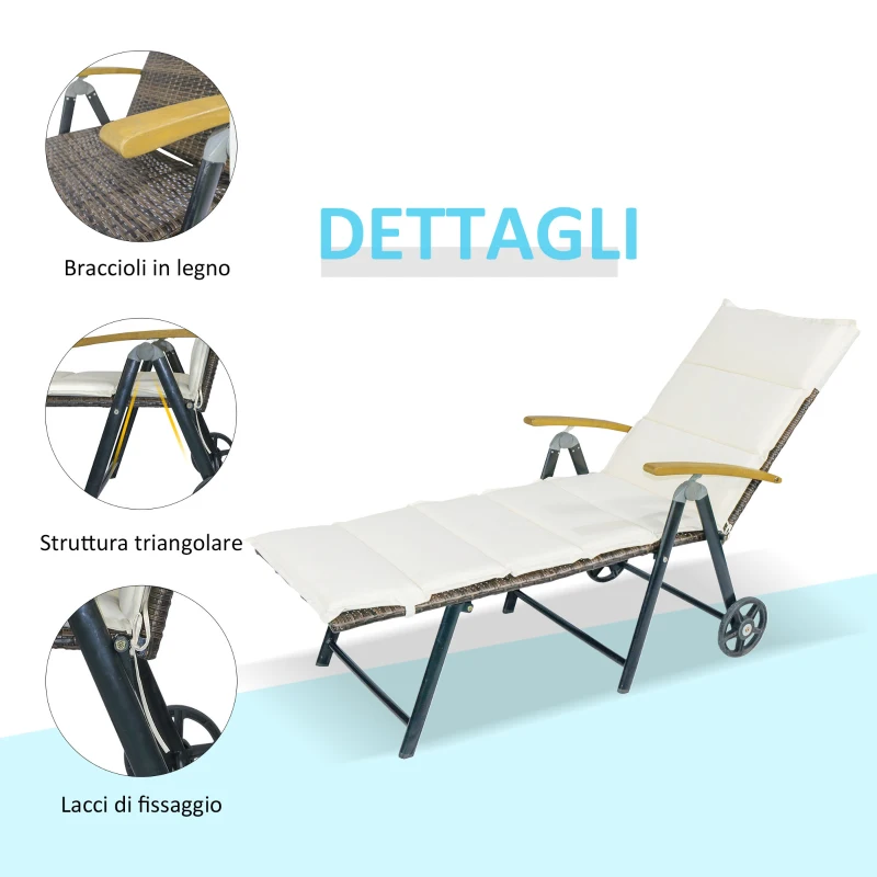 Outsunny Sdraio da Giardino Schienale Reclinabile 4 Livelli, Polyrattan e Alluminio, Chaise Longue da Esterno e Interno