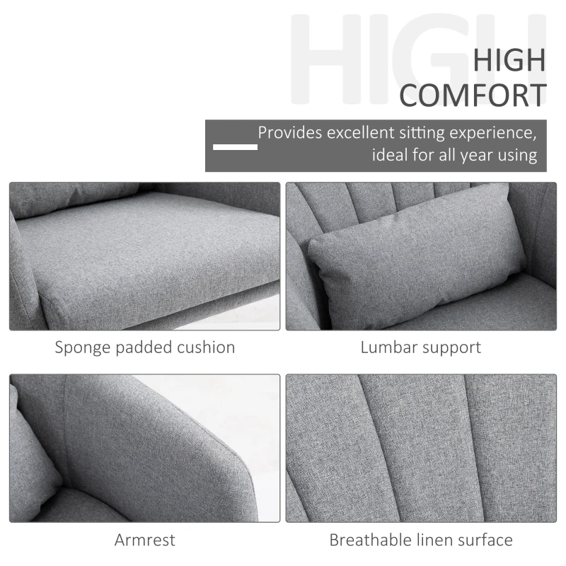 HOMCOM Swivel Accent Chair, Linen Fabric Tub Vanity Chair, Modern Armchair with Adjustable Height and Lumbar Support for Living Room Bedroom Salon Make up Room Dressing Table, Light Grey
