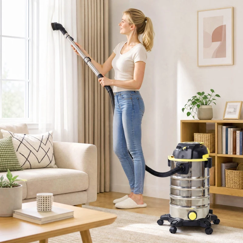 HOMCOM 1400W Vacuum Cleaner, 3-in-1 Wet and Dry Vacuum Cleaner with Blowing Mode and 30L Stainless Steel Tank, Yellow