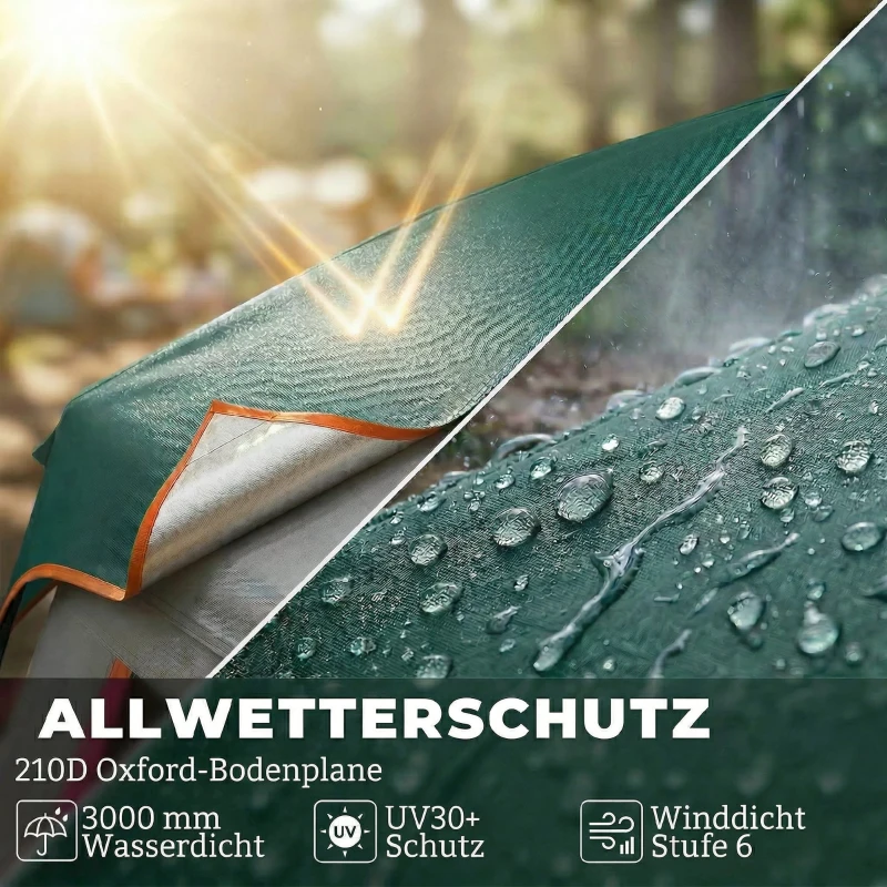 Outsunny Campingzelt für 4-6 Personen stabil 3000mm wasserdicht Familienzelt mit abnehmbarem oberen Abdeckung UV30+ Schutz Grün