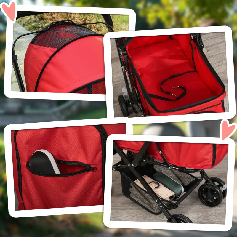 PawHut Hondenbuggy Hondenwagen voor kleine honden Katten Dierenwagen Oxford Rood