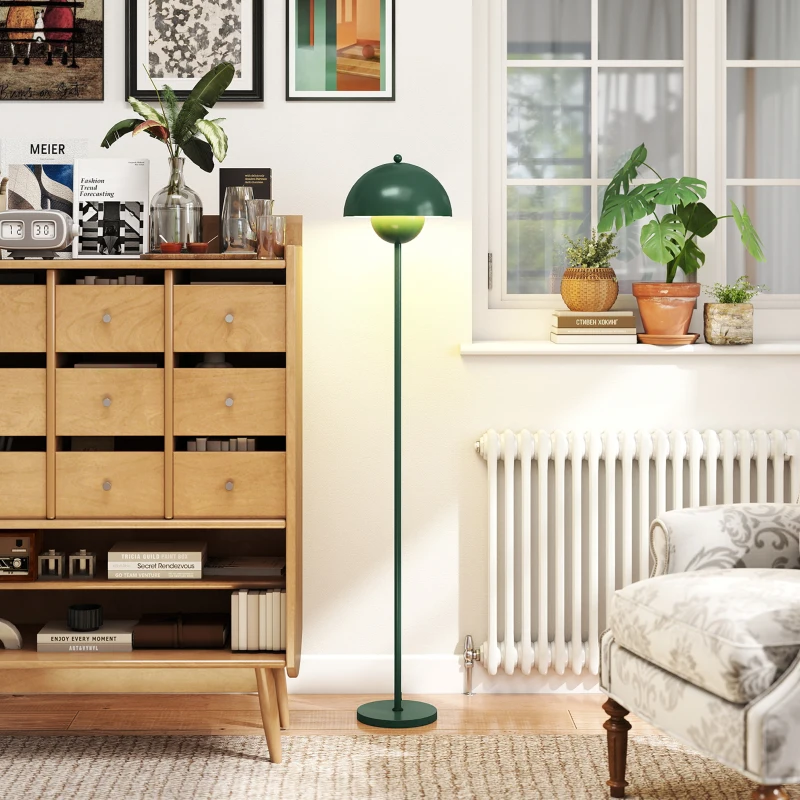 HOMCOM Candeeiro de Pé Moderno com Ecrã em Forma de Taça Refletora de Luz Interruptor de Pé Suporte E27 sem Lâmpada Ø35x155 cm Verde