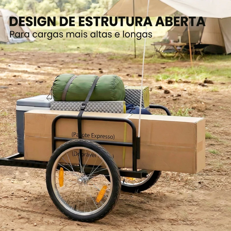 SPORTNOW Reboque para Bicicleta de Carga 40 kg Carrinho de Mão de Aço com Bandeira Vermelha Rodas de 16 Polegadas 145x60x42 cm Preto