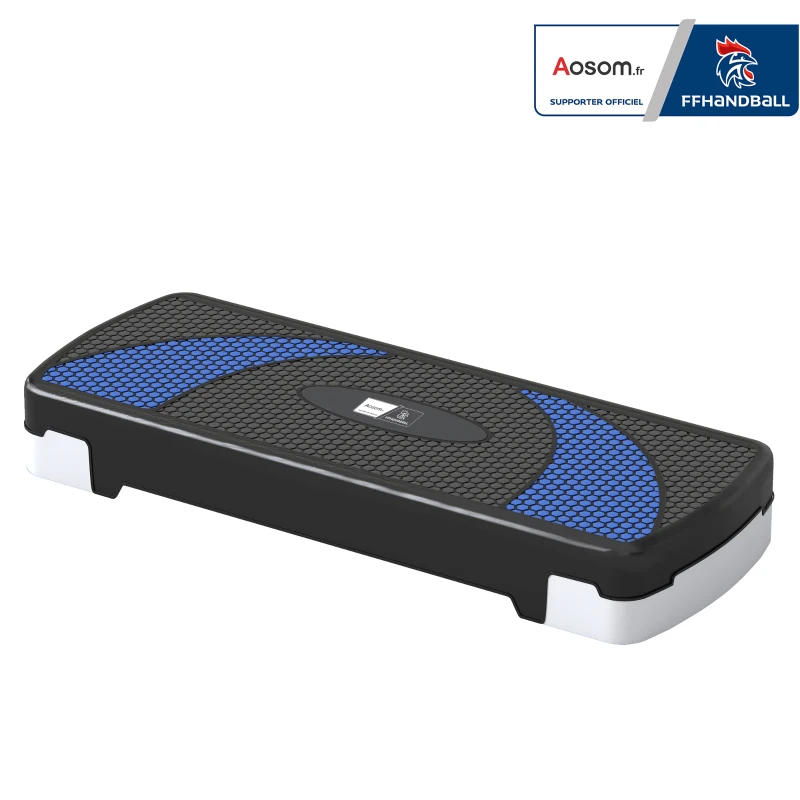 Stepper Fitness Aerobic - Aosom.fr x FFHandball - hauteur reglable surface antiderapante 80 x 31 x 20 cm noir bleu