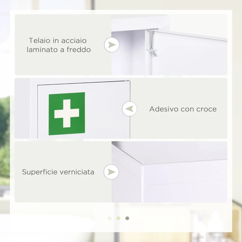 kleankin Armadietto Medicinali a 3 Ripiani con Serratura e 2 Chiavi, in Acciaio, 30x14x46 cm, Bianco