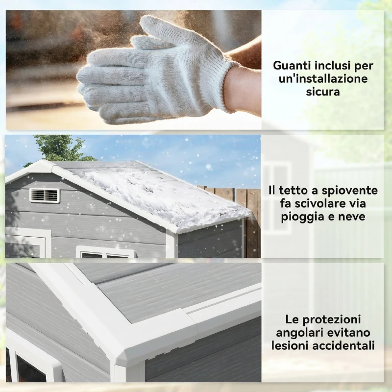 Outsunny Capanno da Giardino, Capanno in Plastica con Pavimento, Finestra, Porta con Serratura e Prese d'Aria, Grigio