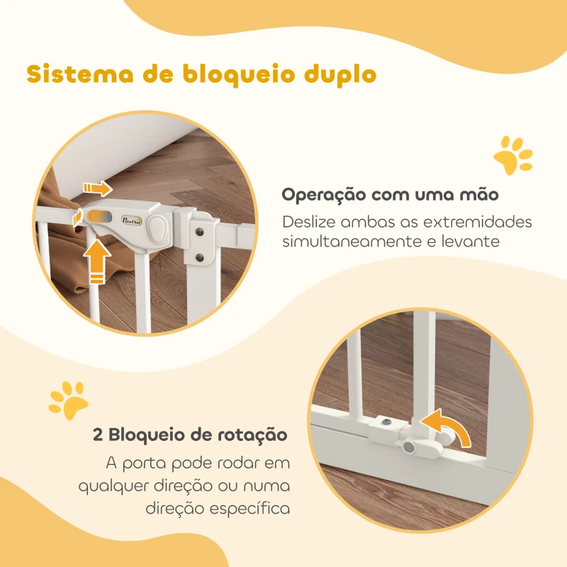 PawHut Barreira de Segurança Extensível para Portas e Escadas com Fechamento Automático e Sistema de Duplo Bloqueio 74-147,5x76,2 cm Branco