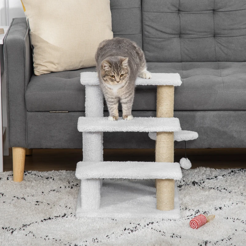 PawHut Luxe Huisdiertrap met Speelbal en Krabfunctie, Wit