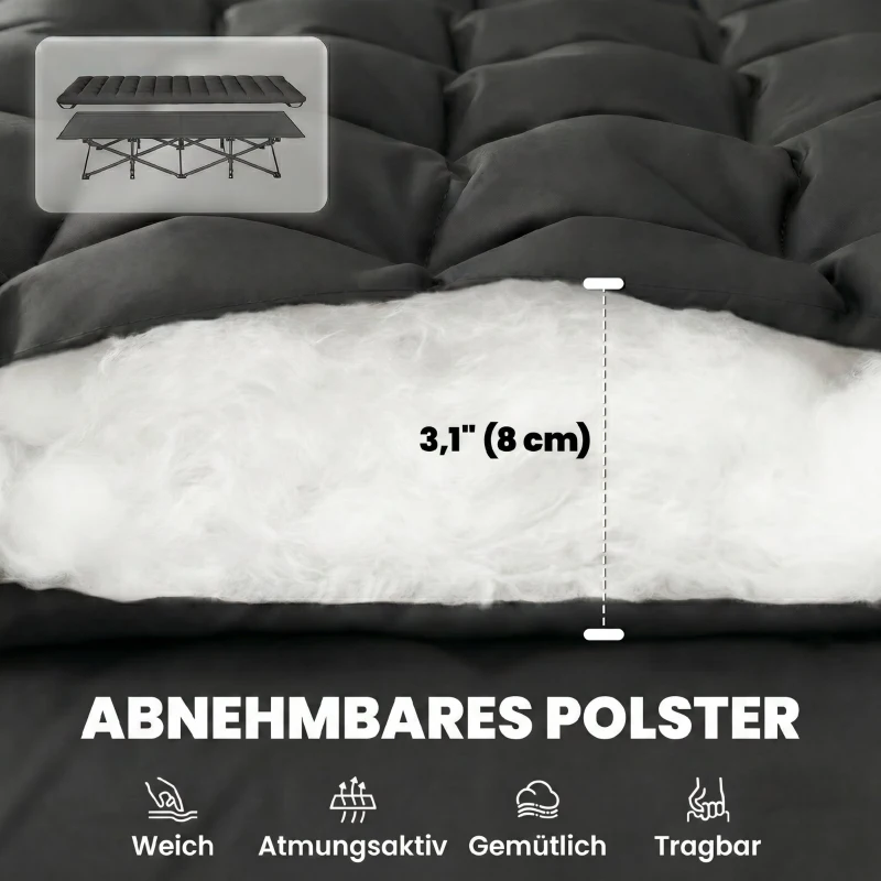 Outsunny Feldbett faltbar Campingbett mit Tragetasche Campingliege bis 200 kg Indoor, Outdoor, 200 x 80 x 40 cm Schwarz