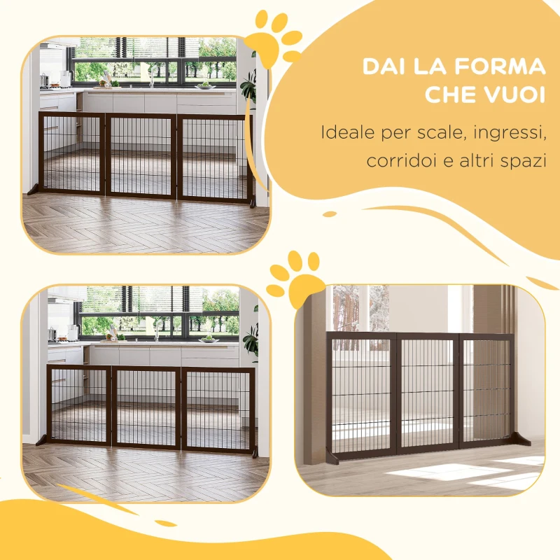 PawHut Cancelletto Pieghevole e Regolabile in Legno di Pino e Metallo con Base Stabile, per Cani e Cuccioli, 185x36x71cm